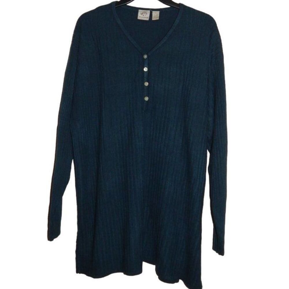 M.J. Carroll women’s XL ribbed dark teal button v‑neck vintage long sleeve top